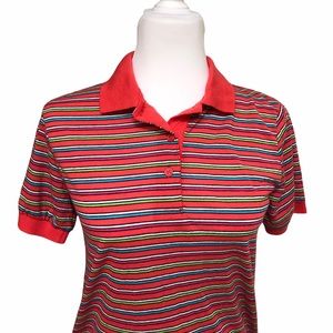 1970 Vintage Stripe Polo Top Shirt 1980 Retro Stripe Red Collar Stretch Teen